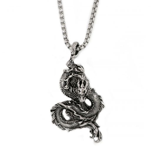 Men's stainless steel pendant with dragon and chain