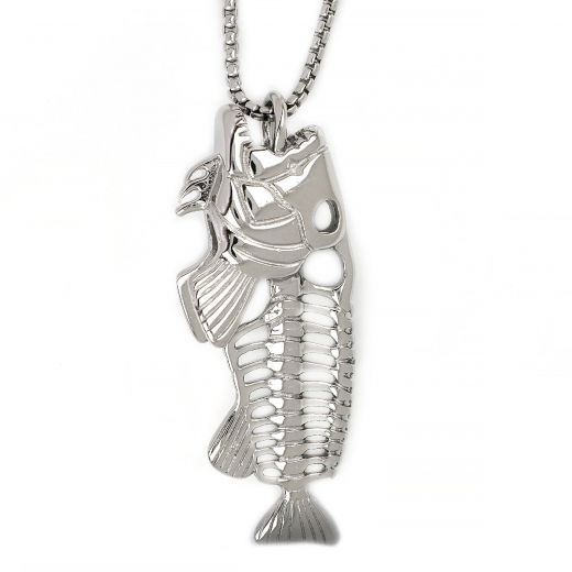 Men's stainless steel pendant with fishbone and chain
