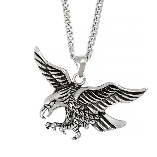 Men's stainless steel pendant with eagle and chain