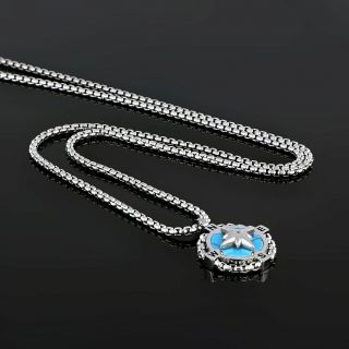 Men's stainless steel pendant with compass and turquoise stone and chain - 