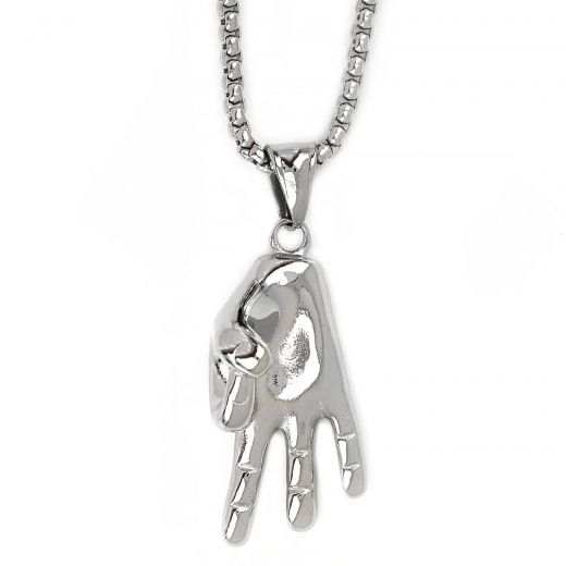 Men's stainless steel pendant with hand that does OK symbol and chain