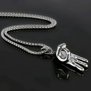 Men's stainless steel pendant with hand that does OK symbol and chain - 