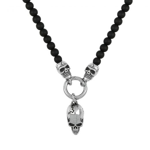 Pendant made of stainless steel black agate with skull