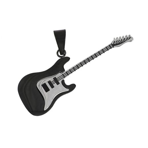 Pendant electric guitar steel in black and silver color