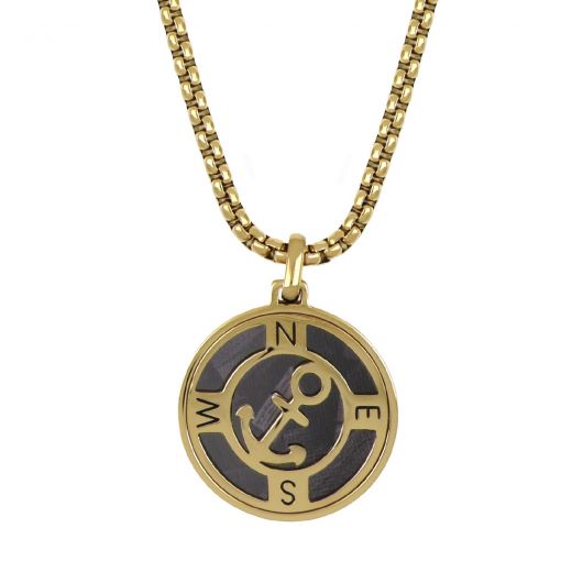 Pendant made of stainless steel gold plated with compass with anchor chain