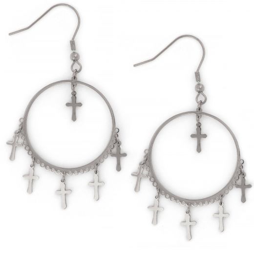 Earrings made of stainless steel with small crosses.