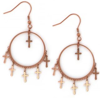 Earrings made of rose gold stainless steel with small crosses. Earrings made of rose gold stainless steel with small crosses.