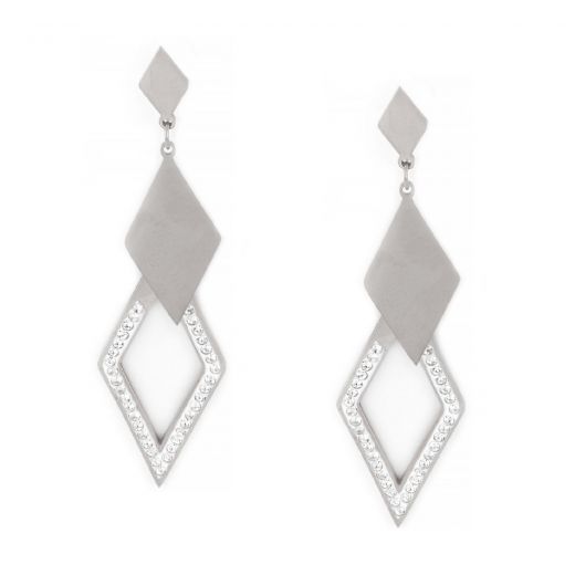 Earrings made of stainless steel with double rhombus and strass.