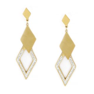 Σκουλαρίκια από ανοξείδωτο ατσάλι επίχρυσα με διπλό ρόμβο και strass