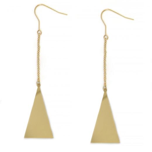 Earrings made of gold plated stainless steel with chain and triangle.