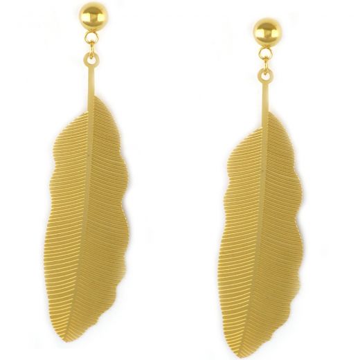 Embossed earrings made of gold plated stainless steel.