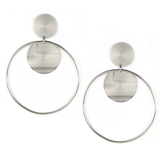 Earrings made of stainless steel with two embossed circles and one big.