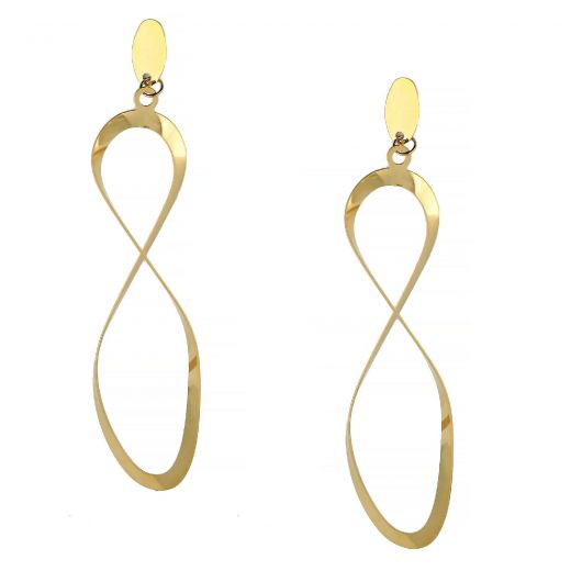 Earrings made of gold plated stainless steel in infinity shape.