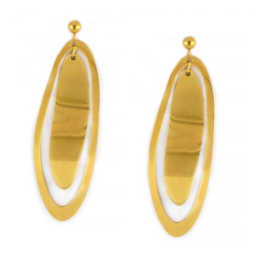 Earrings made of gold plated stainless steel in oval shape.