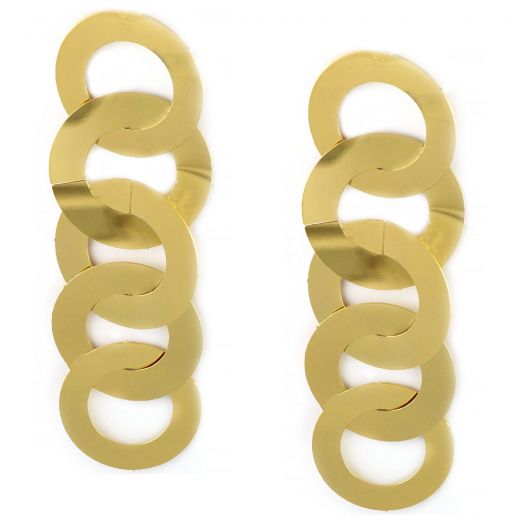 Earrings made of gold plated stainless steel with five hoops.