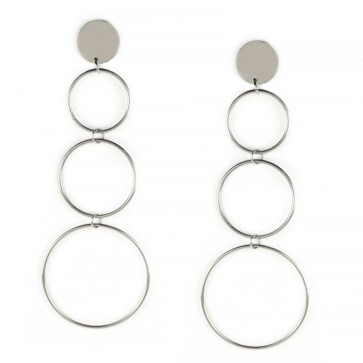 Earrings made of stainless steel with three hoops.
