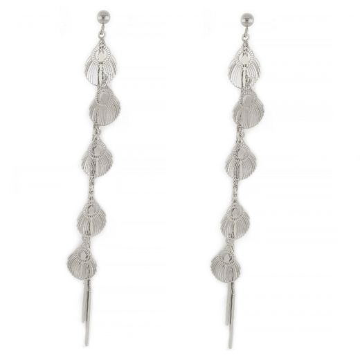 Long earrings made of stainless steel with small embossed elements.