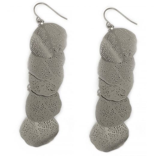 Long earrings made of stainless steel with perforated design.