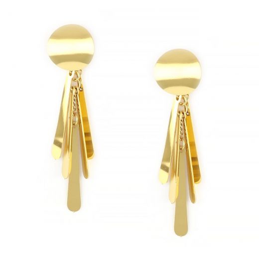 Earrings made of gold plated stainless steel with hanging elements.