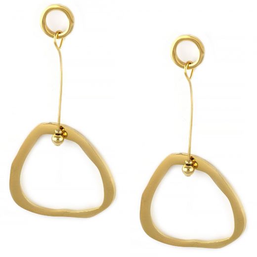 Earrings made of gold plated stainless steel with an irregular circle.