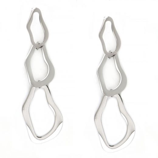 Earrings made of stainless steel with three drops in irregular shape.