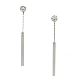 Long earrings made of stainless steel in a rectangular shape with one strass. Long earrings made of stainless steel in a rectangular shape with one strass.