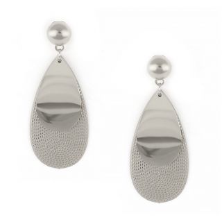 Earrings made of stainless steel with drops, one embossed and one smooth.