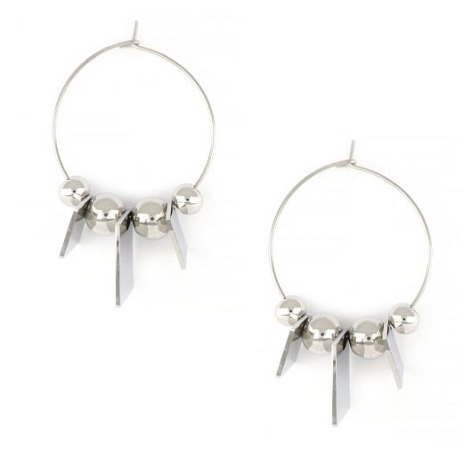 Earrings made of stainless steel with a hoop with hanging elements.