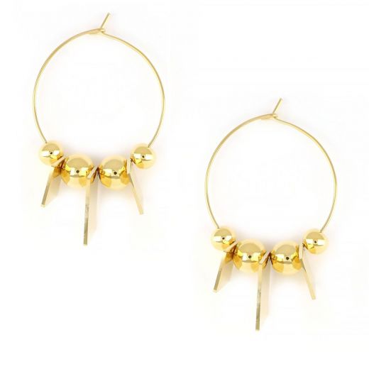 Earrings made of gold plated stainless steel with a hoop with hanging elements.
