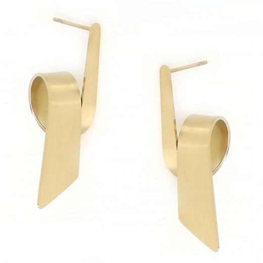Spinning earrings made of gold plated stainless steel with matte surface.