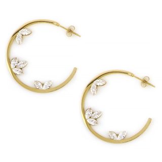 Earrings made of gold plated stainless steel in cycle shape with leaflets and cubic zirconia. Earrings made of gold plated stainless steel in cycle shape with leaflets and cubic zirconia.
