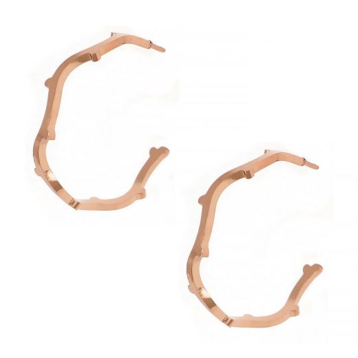 Earrings made of rose gold stainless steel rose in cycle form which has branch shape.