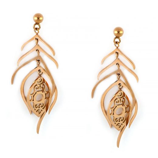 Earrings made of rose gold stainless steel with many branches.