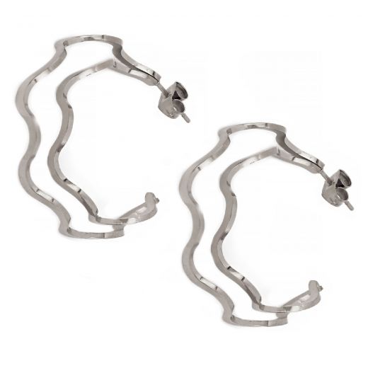 Earrings made of stainless steel double hoops wavy shape
