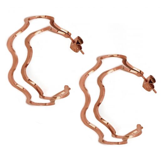 Earrings made of rose gold stainless steel double hoops wavy shape