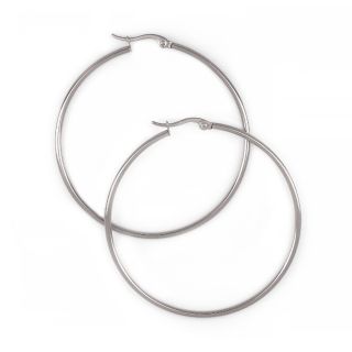 Hoop earrings made of stainless steel with thickness 2 mm and diameter 50 mm Hoop earrings made of stainless steel with thickness 2 mm and diameter 50 mm