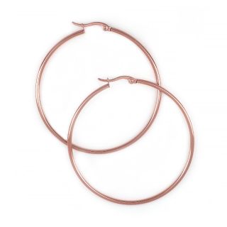 Hoop earrings made of stainless steel rose gold plated with thickness 2 mm and diameter 50 mm Hoop earrings made of stainless steel rose gold plated with thickness 2 mm and diameter 50 mm