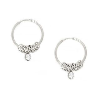 Hoop earrings made of stainless steel with small rings and zircons