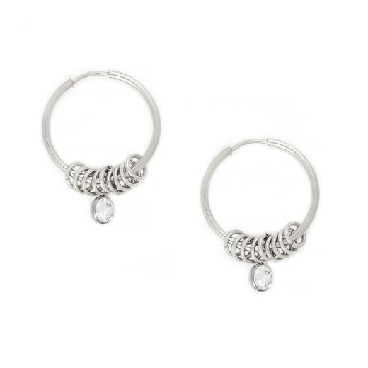 Hoop earrings made of stainless steel with small rings and zircons