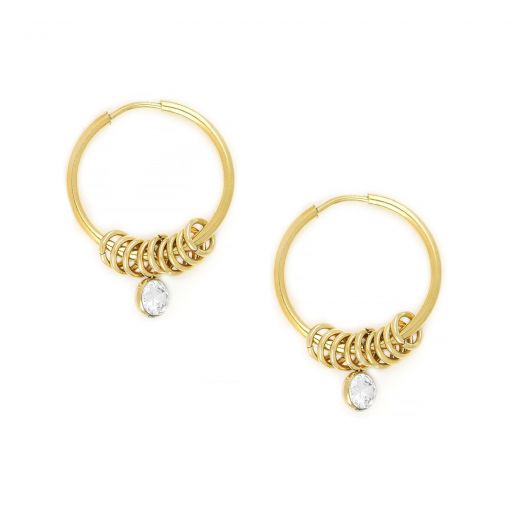 Hoop earrings made of stainless steel with small rings and zircons