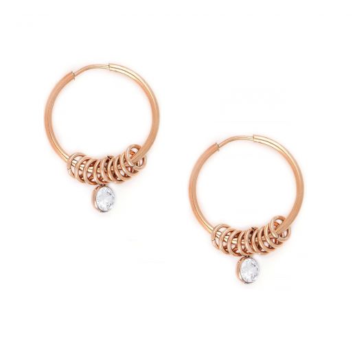 Hoop earrings made of stainless steel rose gold plated with small rings and zircons