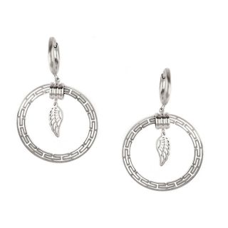 Hoop earrings made of stainless steel with leaf design and greca Hoop earrings made of stainless steel with leaf design and greca