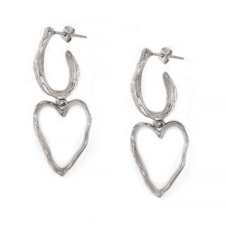 Ατσάλινα σκουλαρίκια κρεμαστά ανάγλυφα με σχέδιο καρδιά
