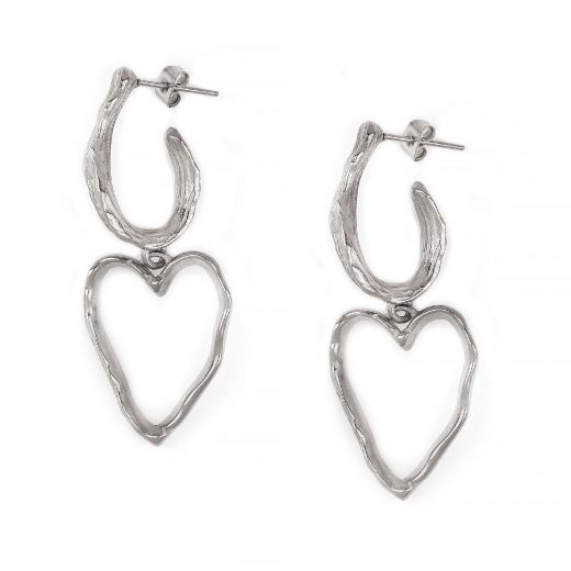 Stainless steel earrings embossed with heart design
