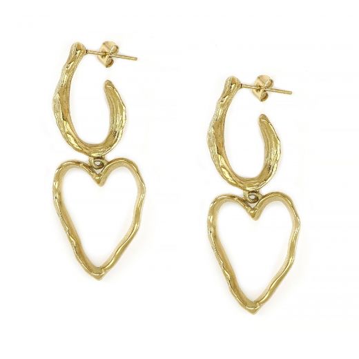 Stainless steel earrings embossed gold plated with heart design