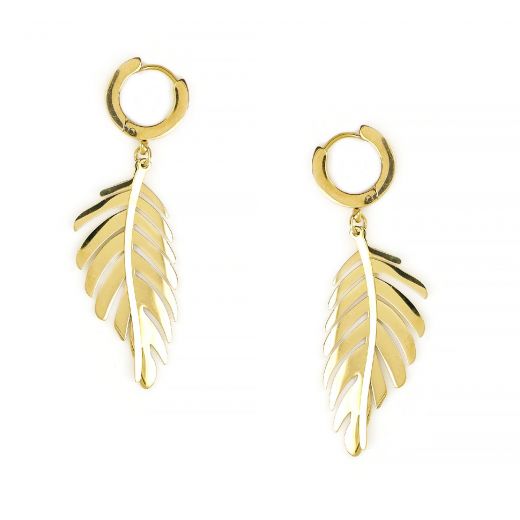 Stainless steel gold plated earrings with leaf design