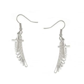 Stainless steel earrings with leaf and cross Stainless steel earrings with leaf and cross
