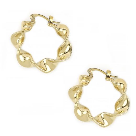 Stainless steel gold plated hoops with twisty design