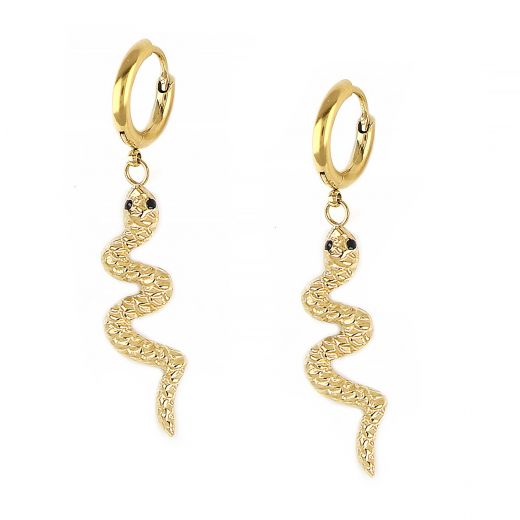 Stainless steel gold plated earrings with snake design