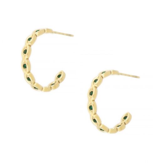 Stainless steel hoop earrings with green cubic zirconia